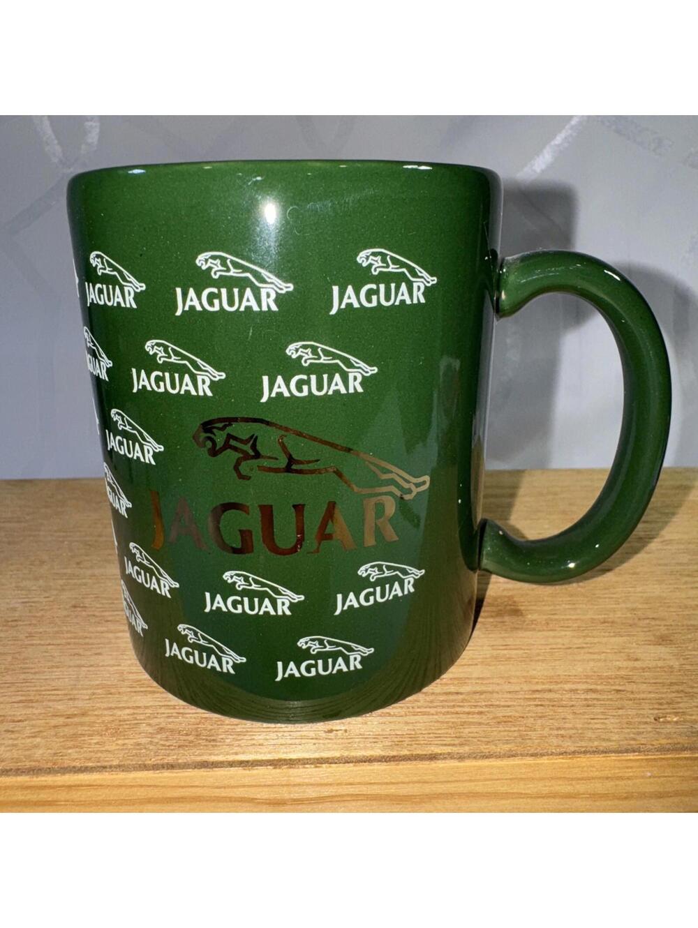 Green Jaguar Coffee Mug Gold Logo Detailing Made in USA
